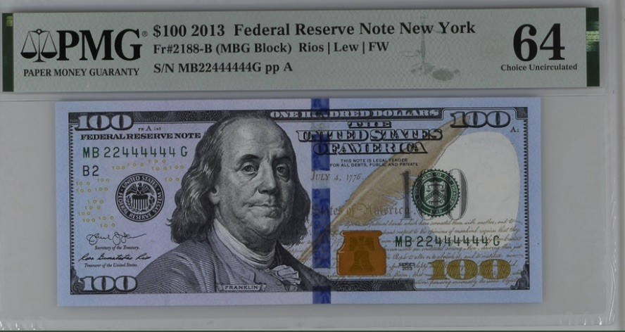 收藏联盟Quantum Auction 第192期拍卖(再次更新) 美国2013年美联储纽约券100元 PMG64 尾六同大象号