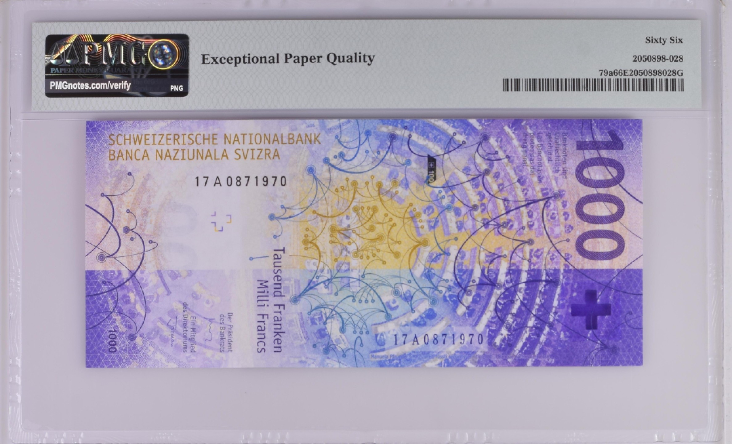 收藏联盟Quantum Auction 第192期拍卖(再次更新) 瑞士2017年1000法郎 PMG66 首发年份首发A冠