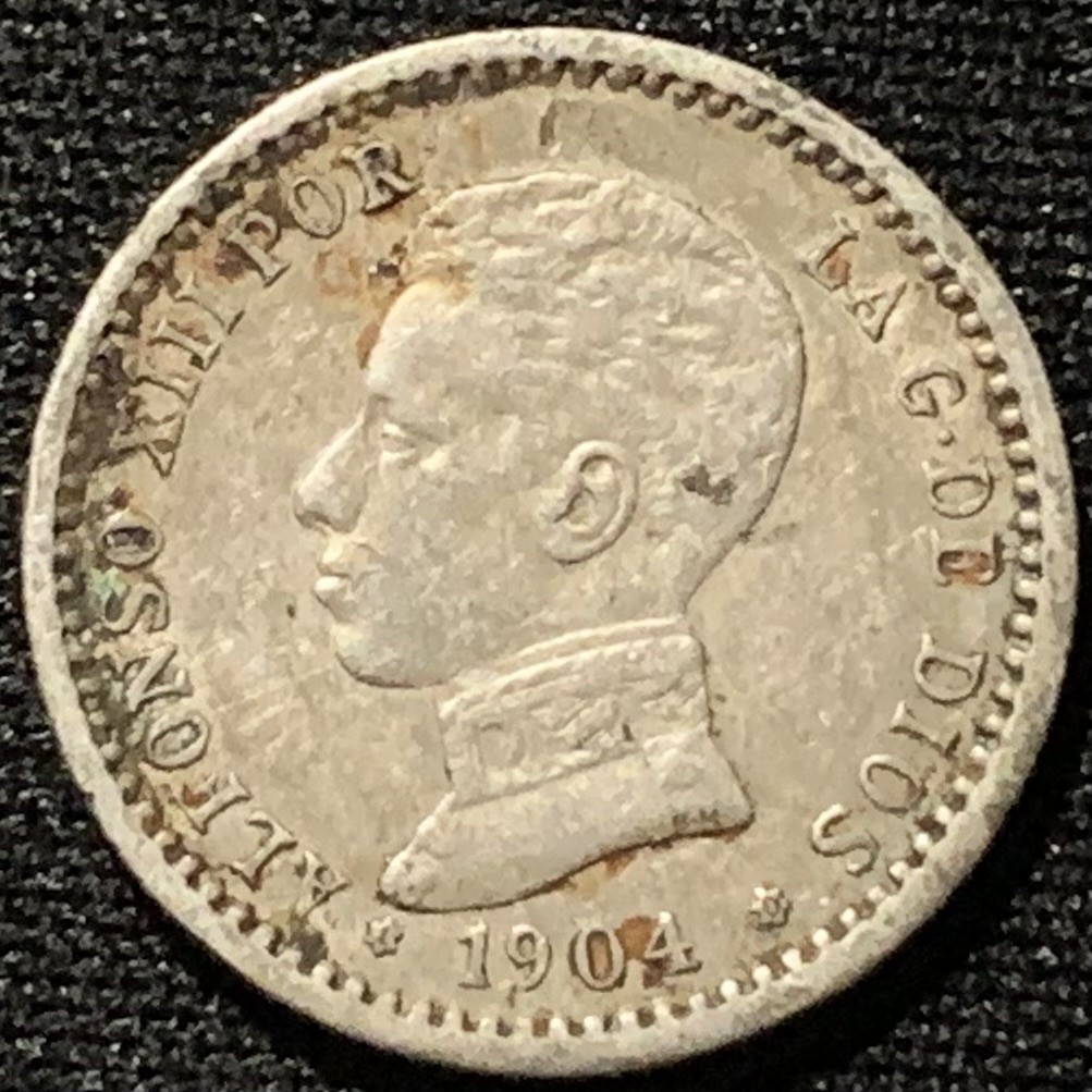 紫瑗钱币——第216期拍卖 西班牙 1904年 阿方索十三世 少年头 50分 2.5克 0.835银