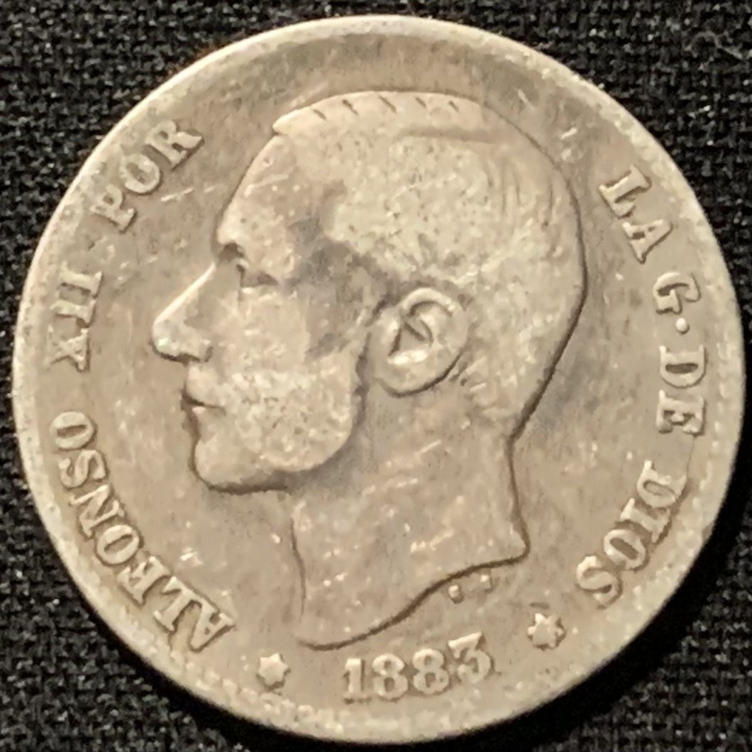 紫瑗钱币——第216期拍卖 西班牙 1883年 阿方索十二世 1比塞塔 5克 0.835银