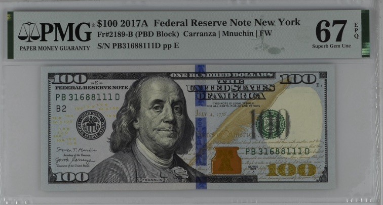 收藏联盟Quantum Auction 第192期拍卖(再次更新) 美国2021年联邦储备券标十连豹子号 PMG66-67  其中一张是88888大象号 无47