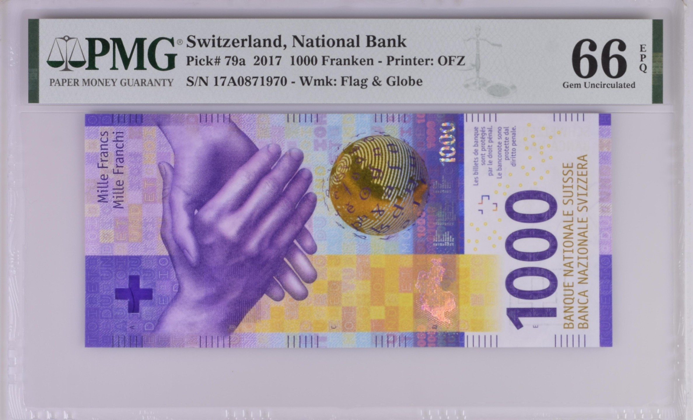 收藏联盟Quantum Auction 第192期拍卖(再次更新) 瑞士2017年1000法郎 PMG66 首发年份首发A冠