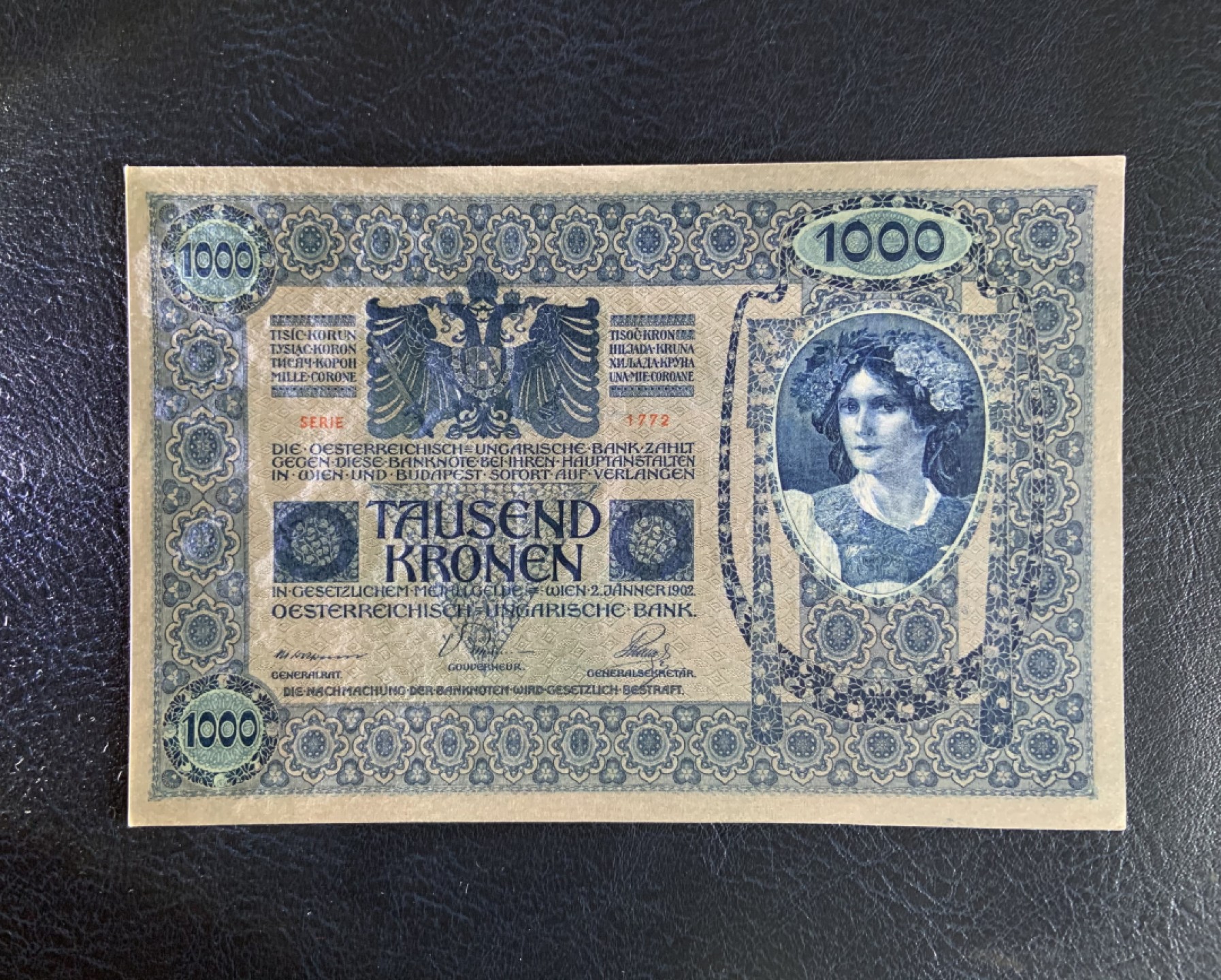 收藏联盟Quantum Auction 第192期拍卖(再次更新) 奥地利1902年1000克朗 品相全新UNC 120年历史的大票幅