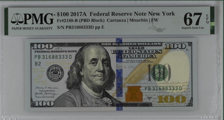 收藏联盟Quantum Auction 第192期拍卖(再次更新) 美国2021年联邦储备券标十连豹子号 PMG66-67  其中一张是88888大象号 无47