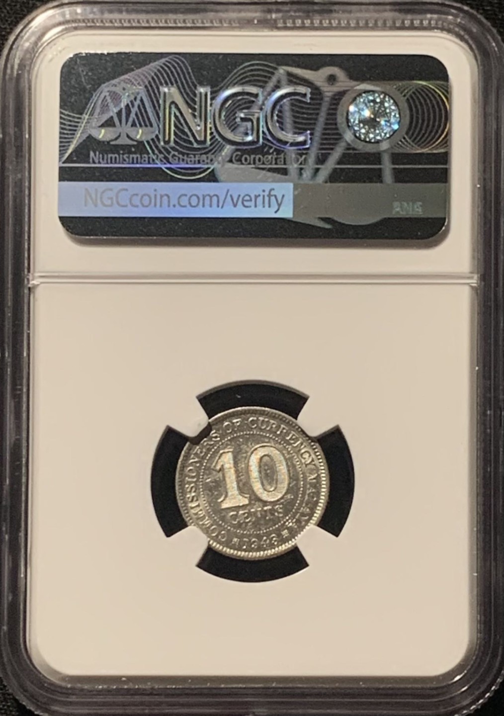 紫瑗钱币——第244期拍卖 马来亚 1943年 乔治六世 10分 银币 NGC AU58