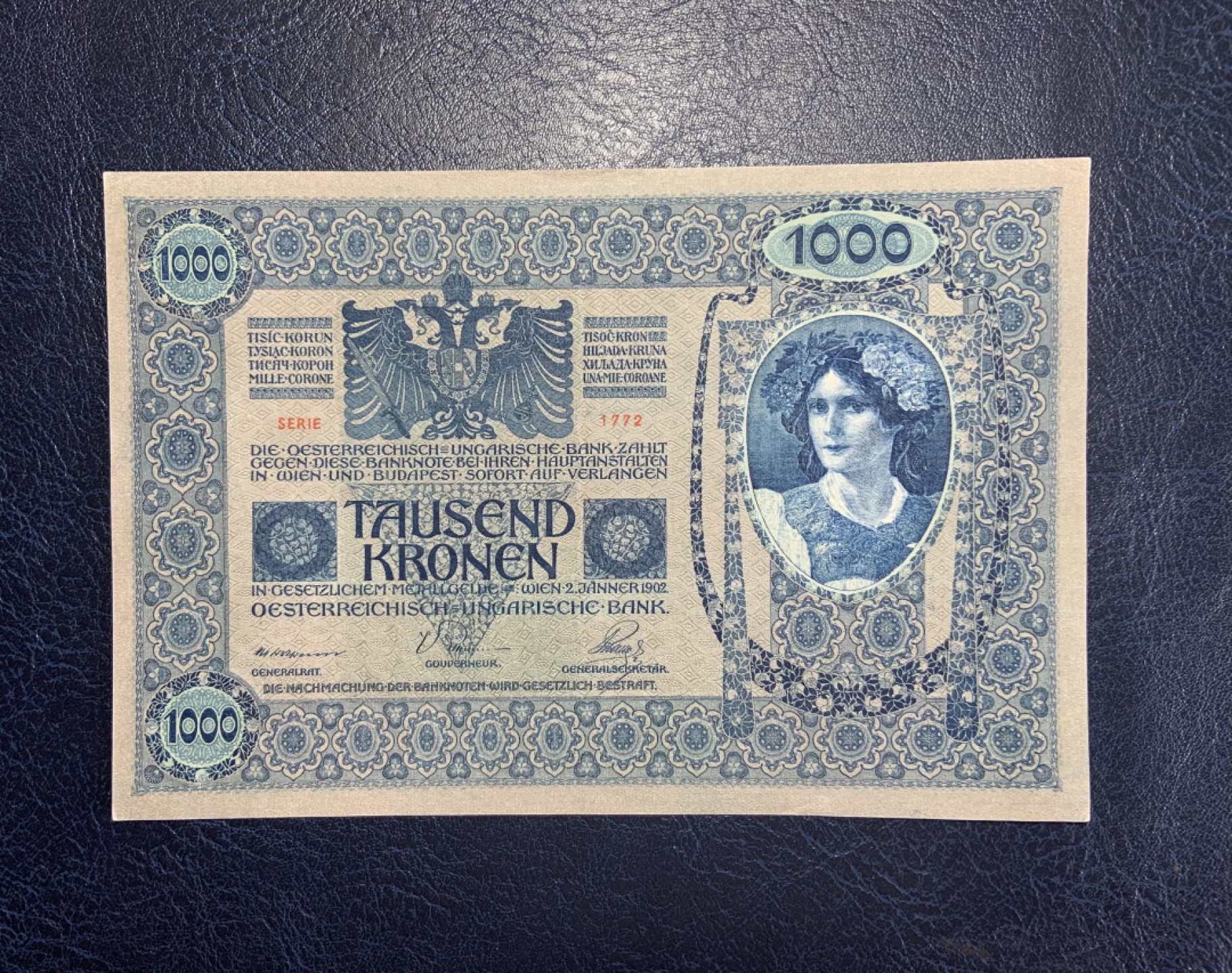 收藏联盟Quantum Auction 第192期拍卖(再次更新) 奥地利1902年1000克朗 品相全新UNC 120年历史的大票幅