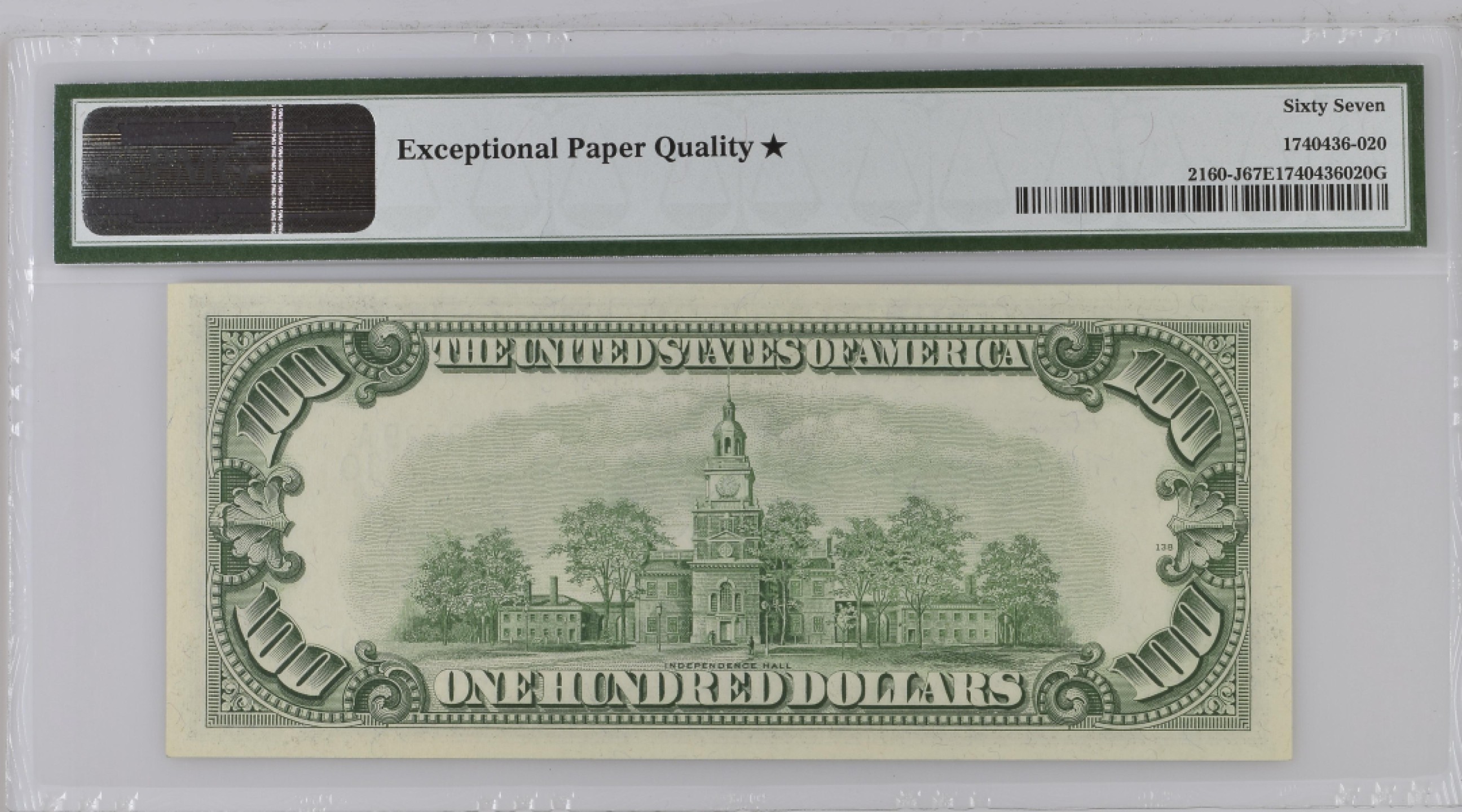 收藏联盟Quantum Auction 第192期拍卖(再次更新) 美国1950年联邦储备券100元 PMG67加星 冠军高分稀少 号码无3457