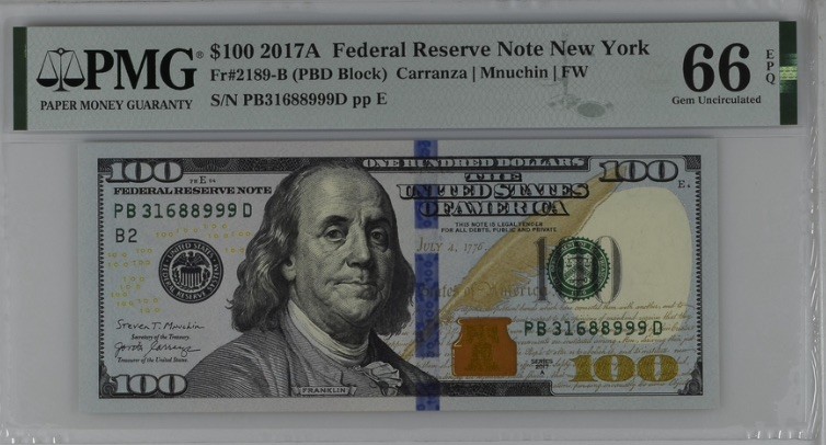 收藏联盟Quantum Auction 第192期拍卖(再次更新) 美国2021年联邦储备券标十连豹子号 PMG66-67  其中一张是88888大象号 无47