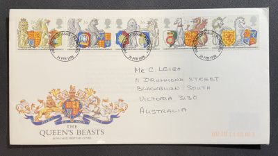 【第25期】莲池国际邮品拍卖 - 【英国】1998 女王的神兽 套票官封 首日实寄澳洲