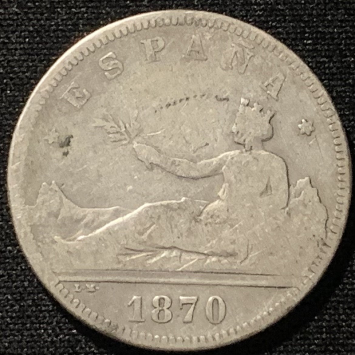 紫瑗钱币——第216期拍卖 西班牙 1870年 女神 2比塞塔 10克 0.835银