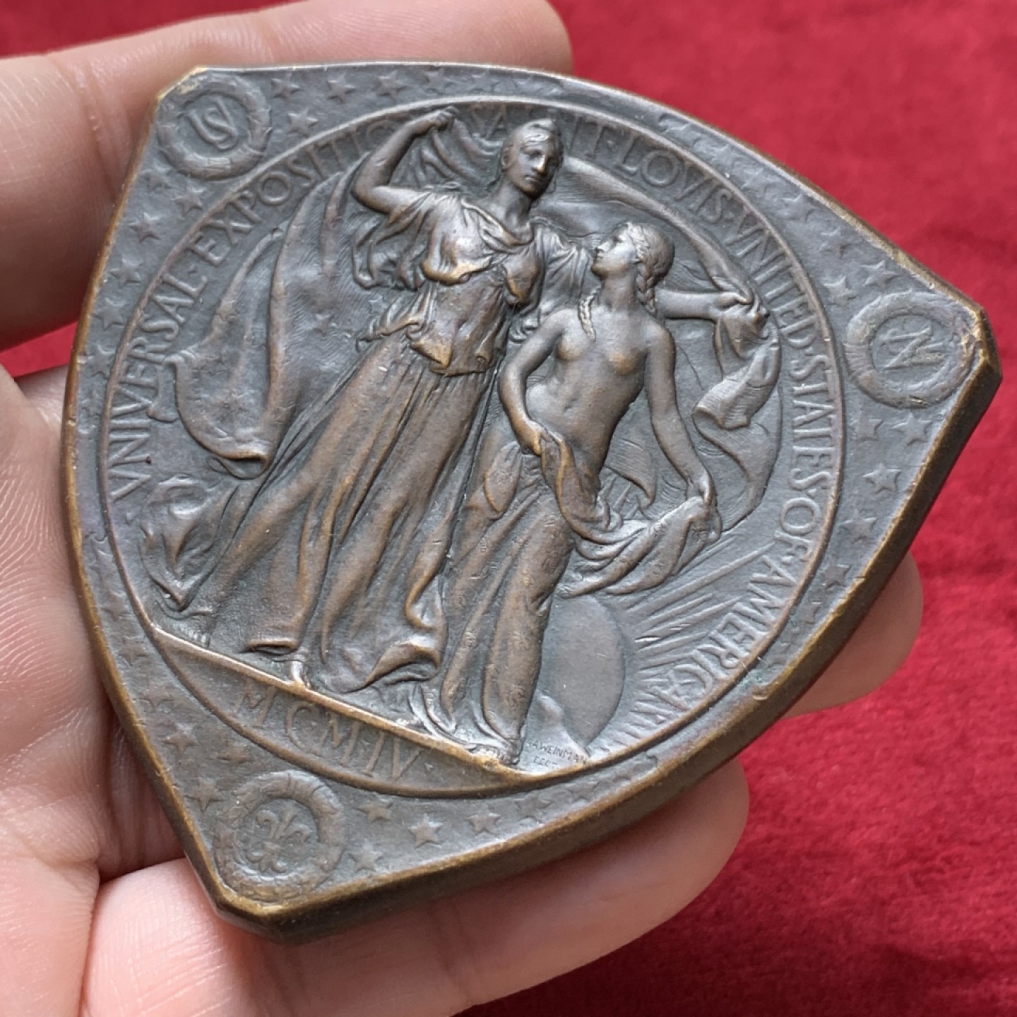 《竞宝斋》第95场-本周日，周一，周四，3场连拍（全场不限金额包邮） 1904年圣路易斯世博会金牌奖章 百年浓郁包浆，发行量9000枚  （铜章）