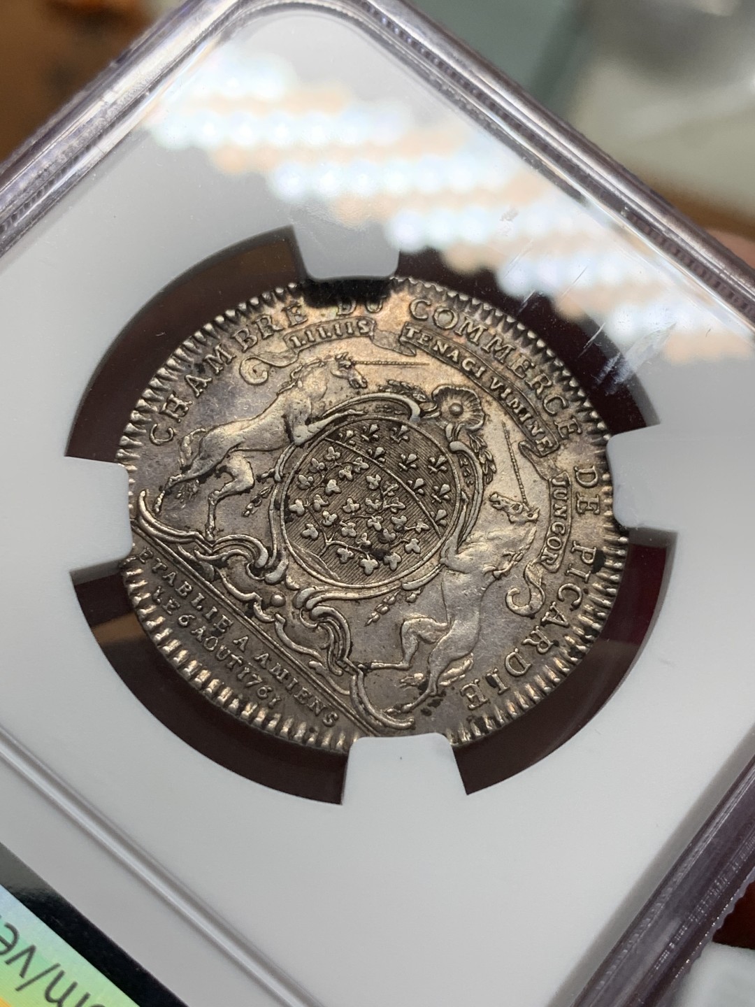 《竞宝斋》第95场-本周日，周一，周四，3场连拍（全场不限金额包邮） NGC AU55 法国 1761年 路易十五 时期 圆形 景观 银质 代币 细节好 磨损小