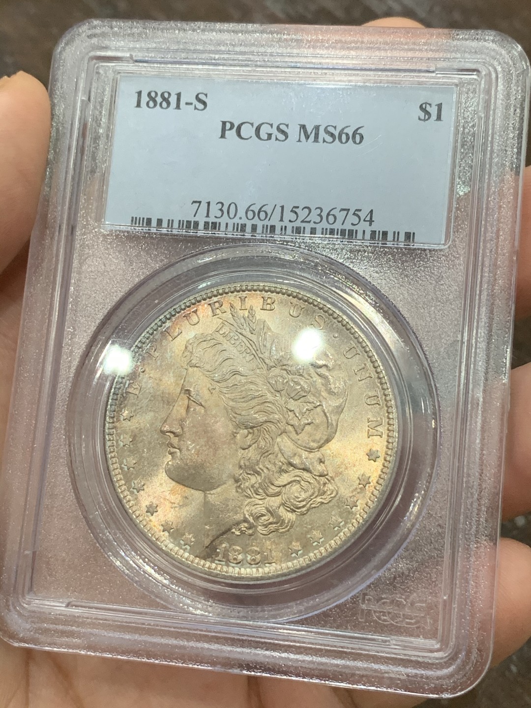 《竞宝斋》第95场-本周日，周一，周四，3场连拍（全场不限金额包邮） PCGS MS66 美国 1881年 摩根银元 状态极佳 P老盒