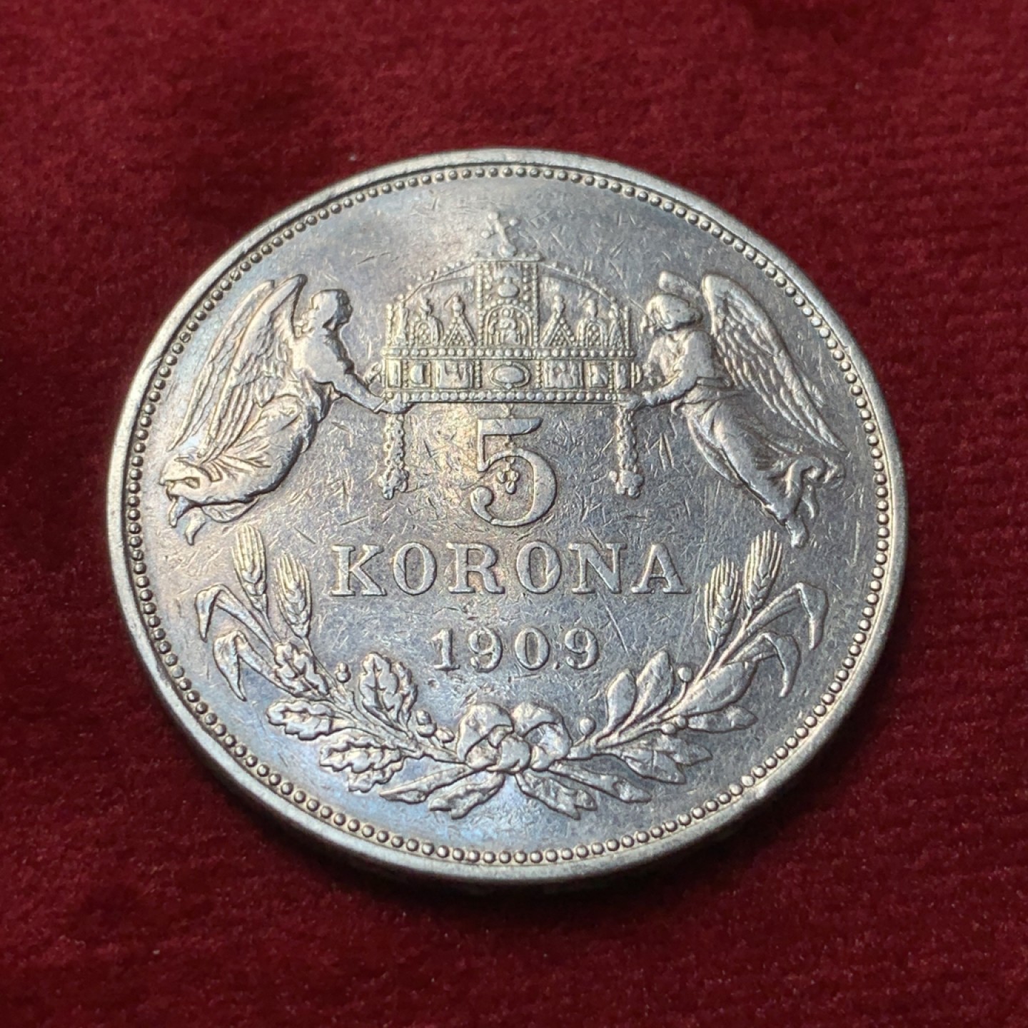 《竞宝斋》第95场-本周日，周一，周四，3场连拍（全场不限金额包邮） 1909年匈牙利 双天使5克朗银币