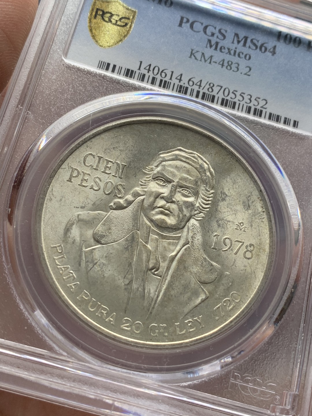 《竞宝斋》第95场-本周日，周一，周四，3场连拍（全场不限金额包邮） PCGS-MS64  墨西哥 1978年MO 普拉塔普拉100比索银币 