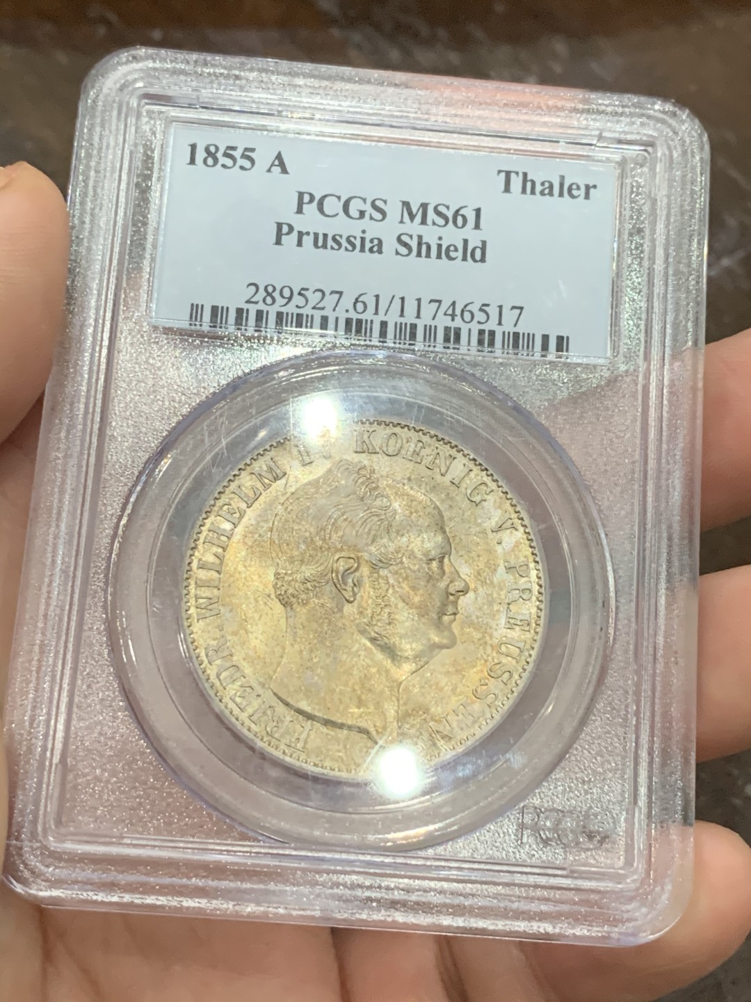 《竞宝斋》第95场-本周日，周一，周四，3场连拍（全场不限金额包邮） PCGS MS61 1855 德国一泰勒 经典洋葱头 淡金包浆 老盒品质