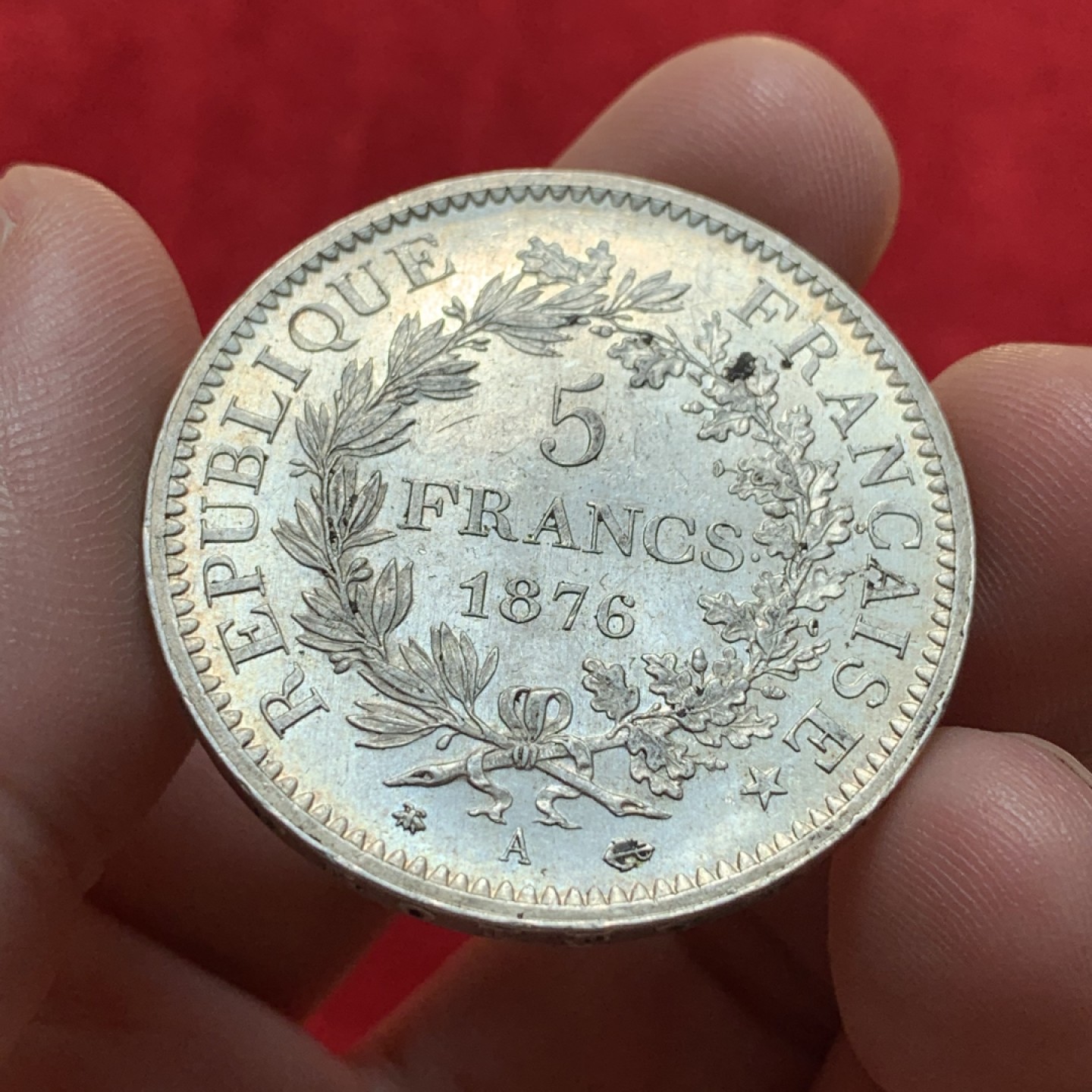 《竞宝斋》第95场-本周日，周一，周四，3场连拍（全场不限金额包邮） 法国 1876年 大力神 5法郎 银币 MS级 高品