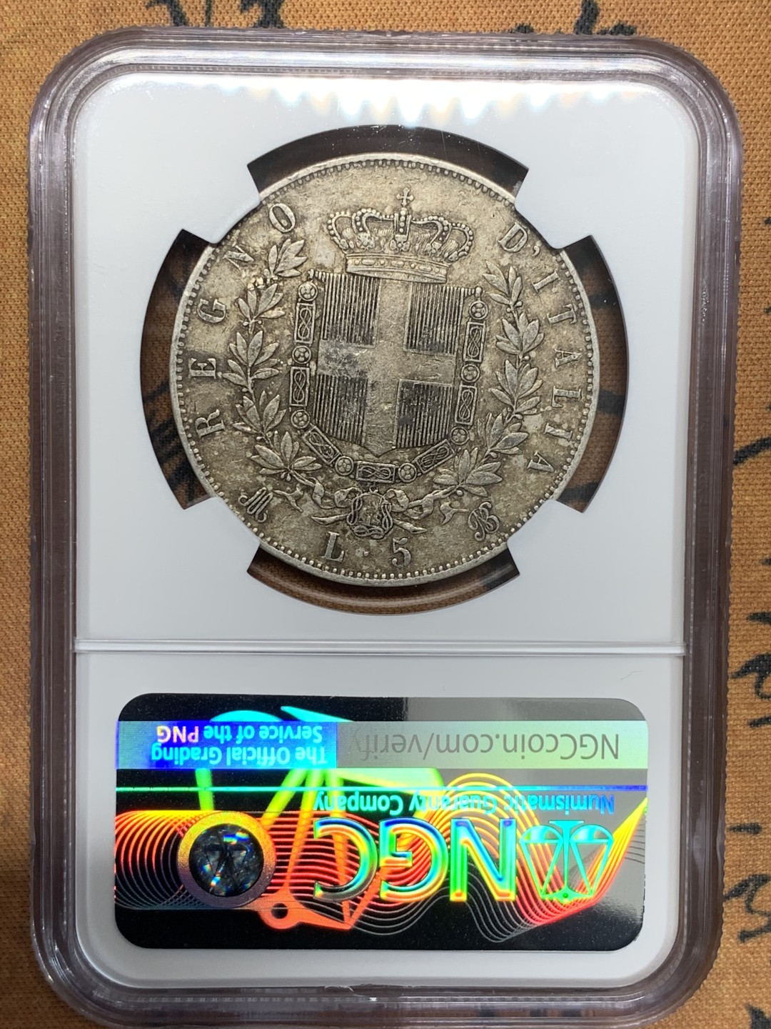 《竞宝斋》第95场-本周日，周一，周四，3场连拍（全场不限金额包邮） NGC-XF45 意大利 1875年 艾曼纽尔二世 5里拉大银币 