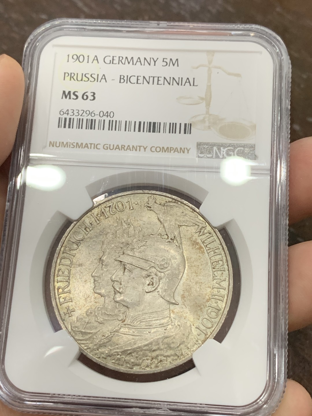 《竞宝斋》第95场-本周日，周一，周四，3场连拍（全场不限金额包邮） NGC-MS63 德国  普鲁士建国200年 5马克 银币