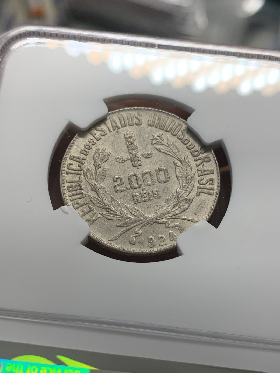 《竞宝斋》第95场-本周日，周一，周四，3场连拍（全场不限金额包邮） NGC-MS63 巴西1924年 女神2000R银币 这品种好品的比较少见