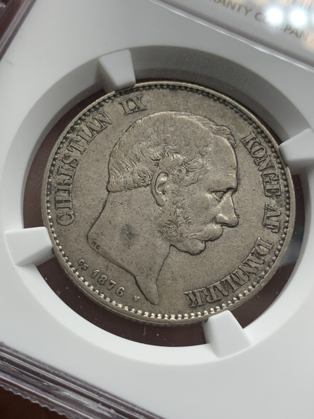 《竞宝斋》第95场-本周日，周一，周四，3场连拍（全场不限金额包邮） NGC-XF45 丹麦克里斯蒂安九世 1876年 2克朗 银币 发行量较少 只发行了1875和1876两个年份