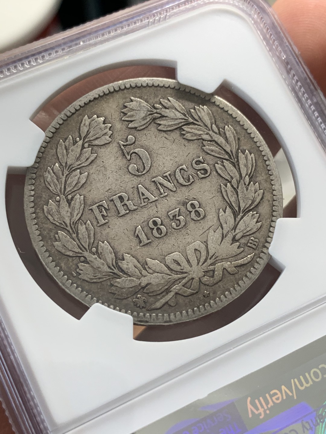 《竞宝斋》第95场-本周日，周一，周四，3场连拍（全场不限金额包邮） 第二名 NGC-XF45 法国1838-BB年 菲利普一世 5法郎大银币 细节很好 味道也一流