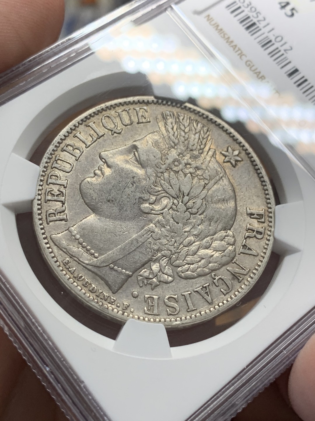 《竞宝斋》第95场-本周日，周一，周四，3场连拍（全场不限金额包邮） NGC-XF45 法国1851年 谷物女神头像 5法郎大银币 难得出分