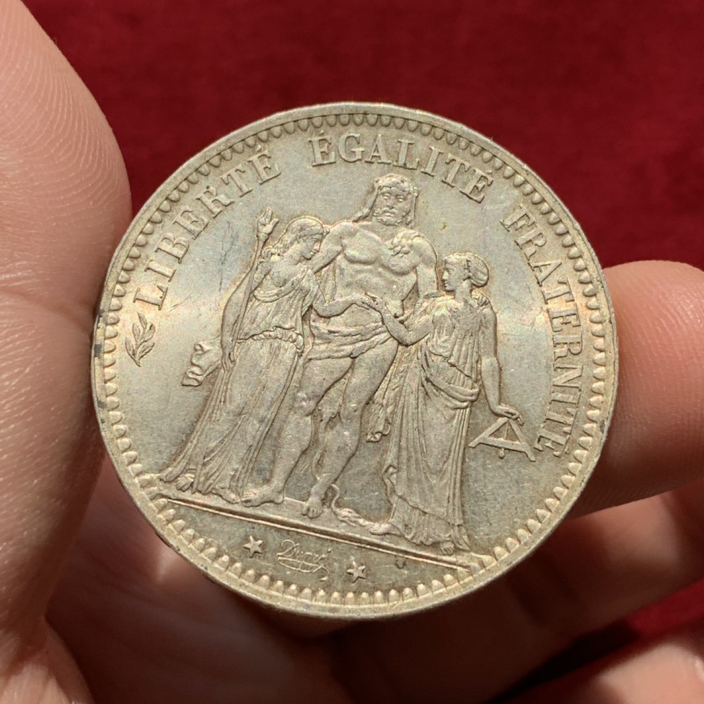 《竞宝斋》第95场-本周日，周一，周四，3场连拍（全场不限金额包邮） 法国 1876年 大力神 5法郎 银币 MS级 高品