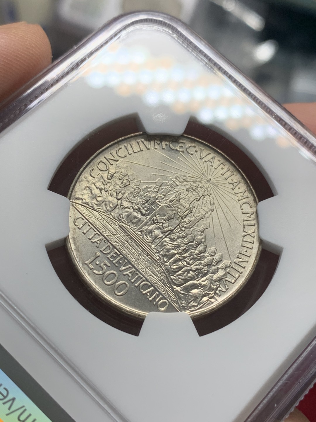 《竞宝斋》第95场-本周日，周一，周四，3场连拍（全场不限金额包邮） NGC-MS62 梵蒂冈 1962年 教皇500里拉银币 稀少品种 顶级品相