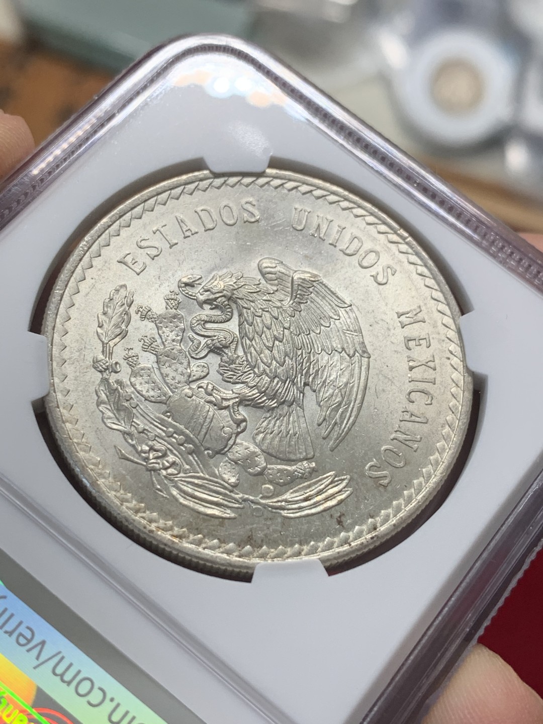 《竞宝斋》第95场-本周日，周一，周四，3场连拍（全场不限金额包邮） NGC-MS62 墨西哥1948年 印第安人头像 5比索大银币 原光好品