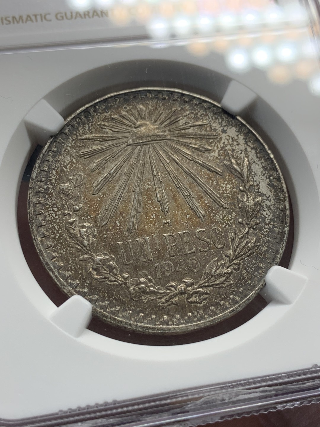 《竞宝斋》第95场-本周日，周一，周四，3场连拍（全场不限金额包邮） NGC-MS63 墨西哥1940年 五彩鹰洋 1比索 银币 这样的包浆能给分真的是太难了