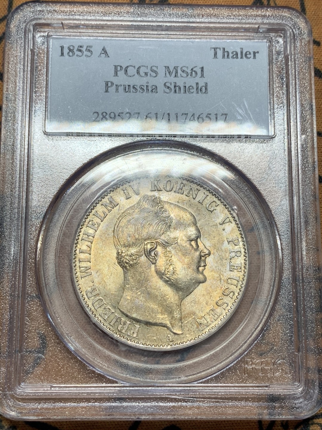 《竞宝斋》第95场-本周日，周一，周四，3场连拍（全场不限金额包邮） PCGS MS61 1855 德国一泰勒 经典洋葱头 淡金包浆 老盒品质