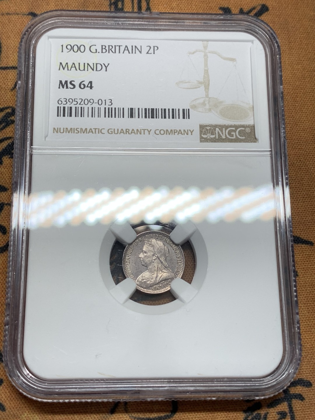 《竞宝斋》第95场-本周日，周一，周四，3场连拍（全场不限金额包邮） NGC-MS64 英国1900年 维多利亚女王 2便士银币 高分好品 稀少品种