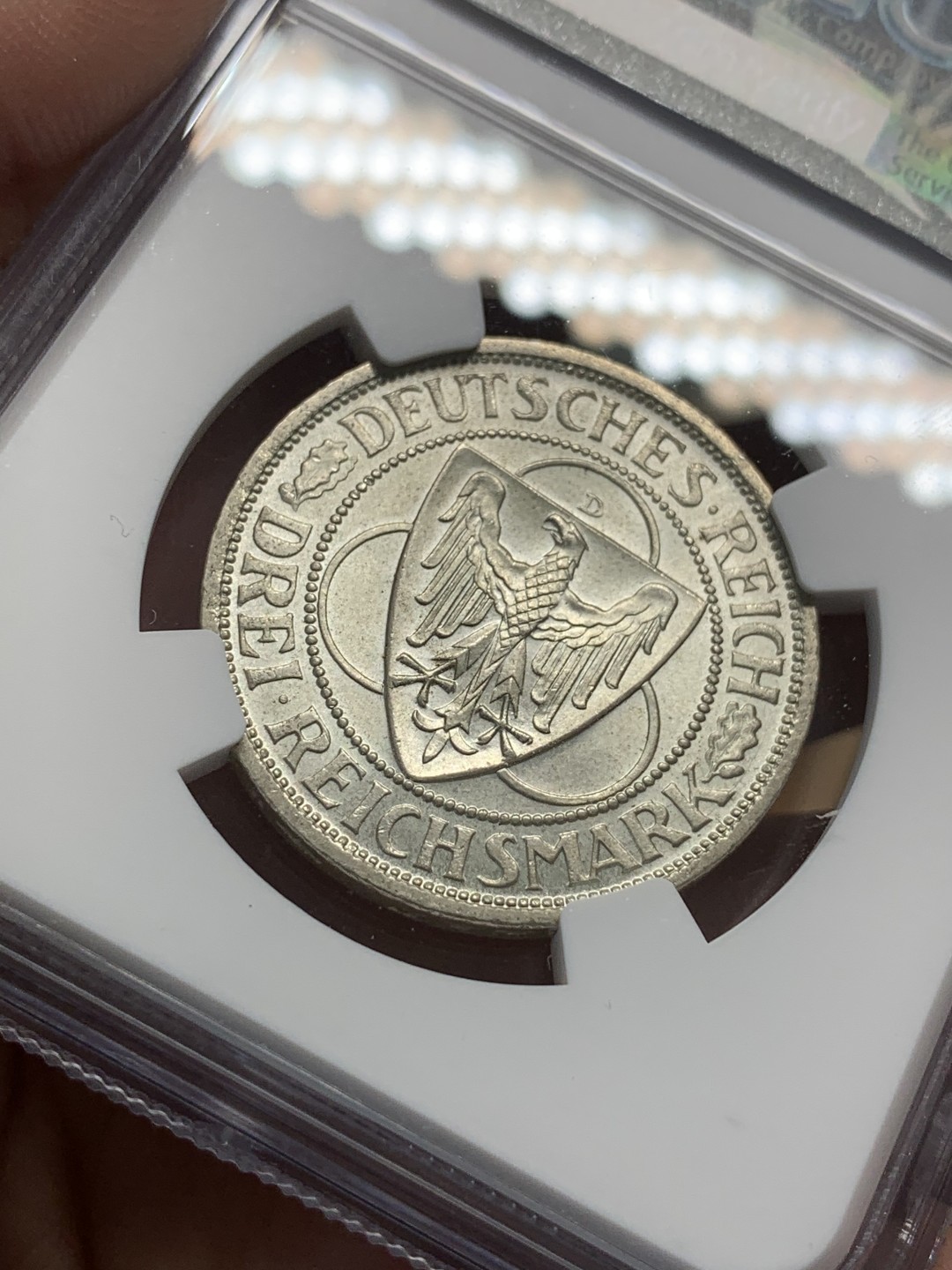 《竞宝斋》第95场-本周日，周一，周四，3场连拍（全场不限金额包邮） NGC-MS64 魏玛德国1930年莱茵解放 鹰桥3马克纪念银币