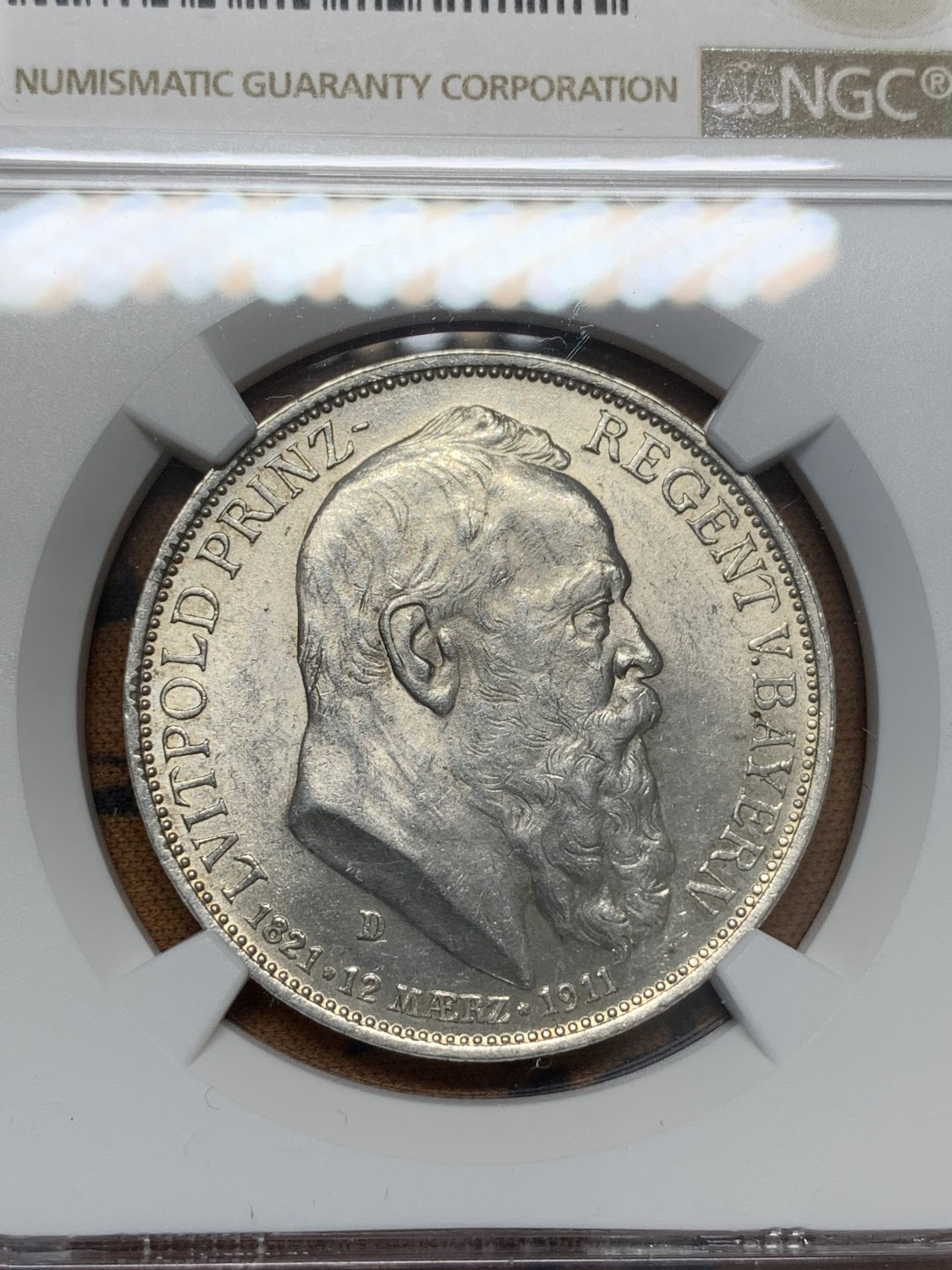 《竞宝斋》第95场-本周日，周一，周四，3场连拍（全场不限金额包邮） NGC-MS62 德国1911巴伐利亚3马克银币