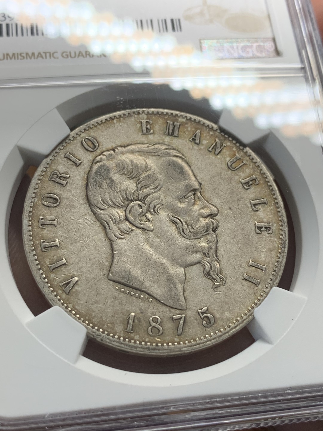 《竞宝斋》第95场-本周日，周一，周四，3场连拍（全场不限金额包邮） NGC-XF45 意大利 1875年 艾曼纽尔二世 5里拉大银币 