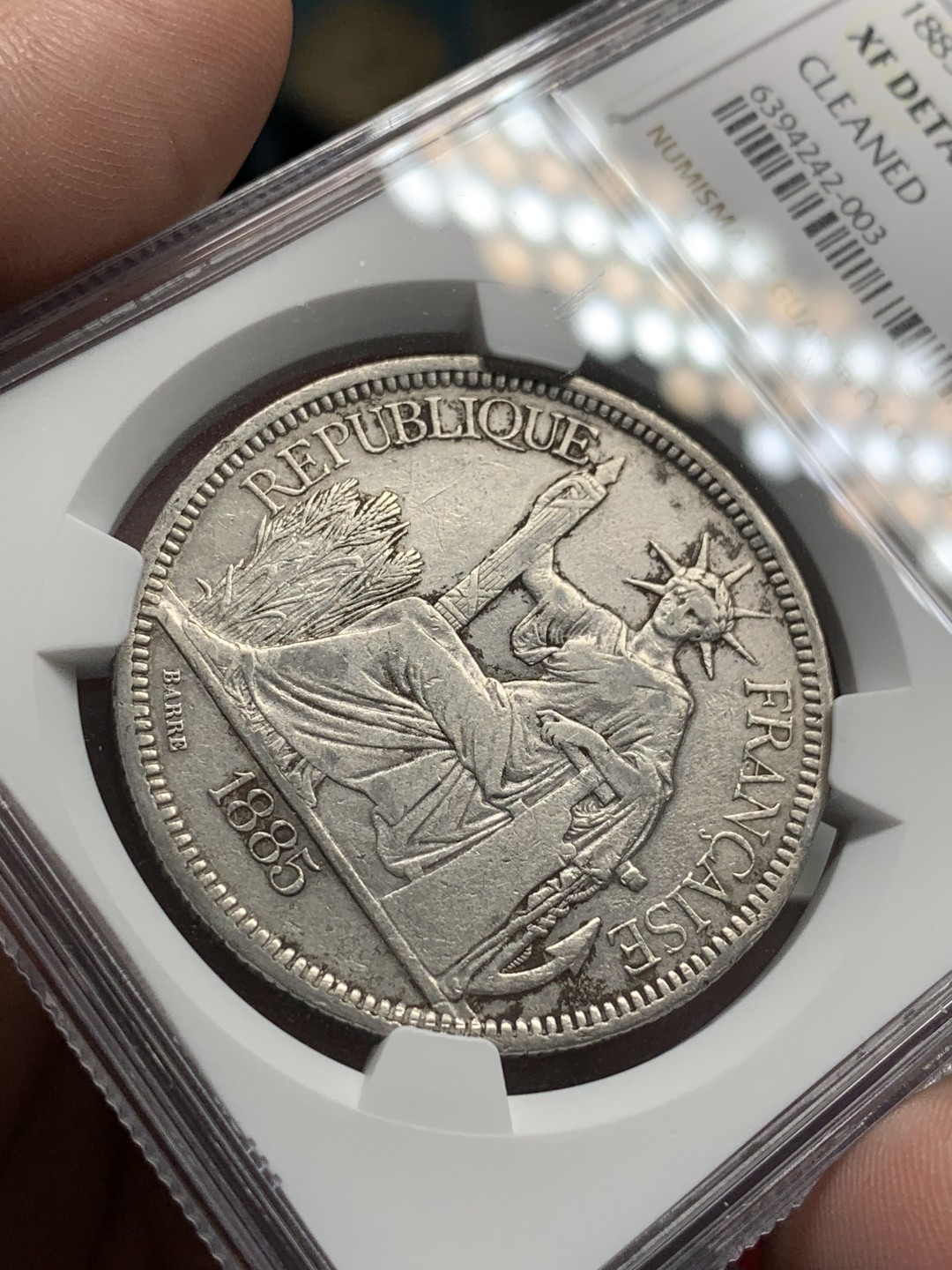 《竞宝斋》第95场-本周日，周一，周四，3场连拍（全场不限金额包邮） 加重版 NGC XF品相 法属印度支那1885年坐洋首年加重版1皮亚斯特银币坐洋五珍