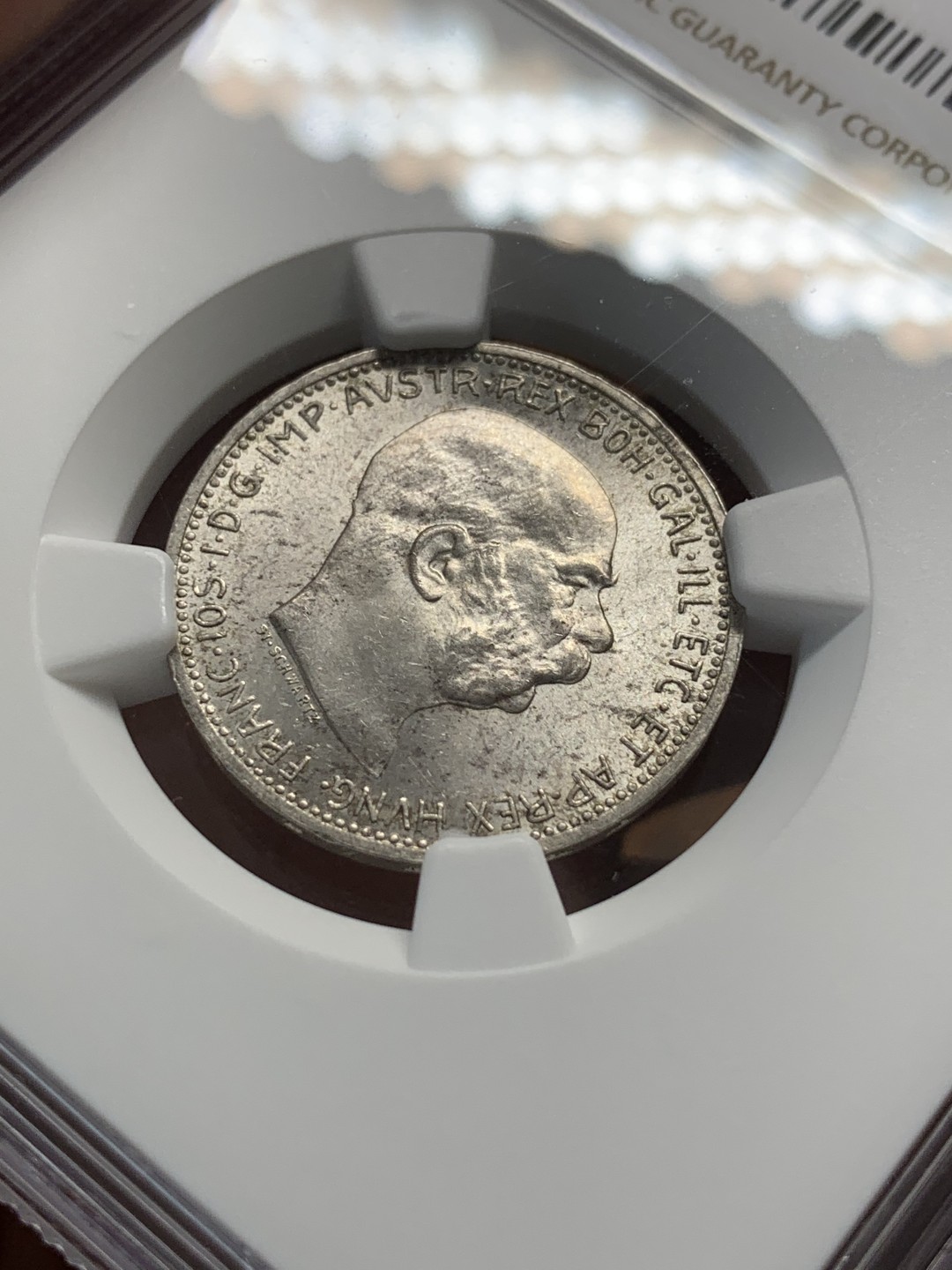 《竞宝斋》第95场-本周日，周一，周四，3场连拍（全场不限金额包邮） NGC-MS64 奥地利1916年茜茜公主老公弗朗茨·约瑟夫一世1克朗银币