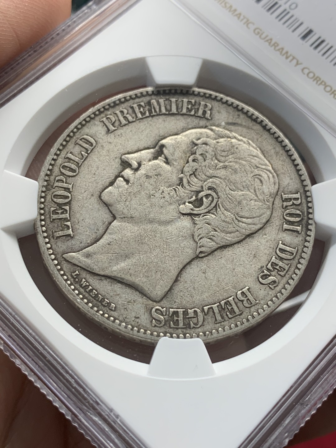 《竞宝斋》第95场-本周日，周一，周四，3场连拍（全场不限金额包邮） NGC-XF45 比利时 1851年 利奥波德一世 5法郎大银币 无点版 原味好品