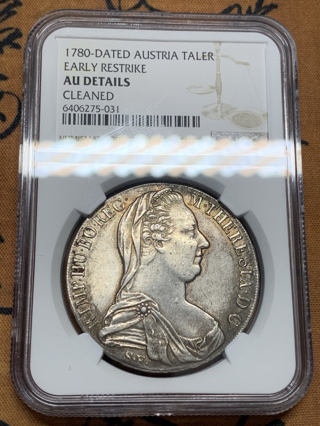 《竞宝斋》第95场-本周日，周一，周四，3场连拍（全场不限金额包邮） NGC-AUD 奥地利“1780年”特蕾莎1泰勒银币 1815-1830年铸造 对应目录编号应该是36a