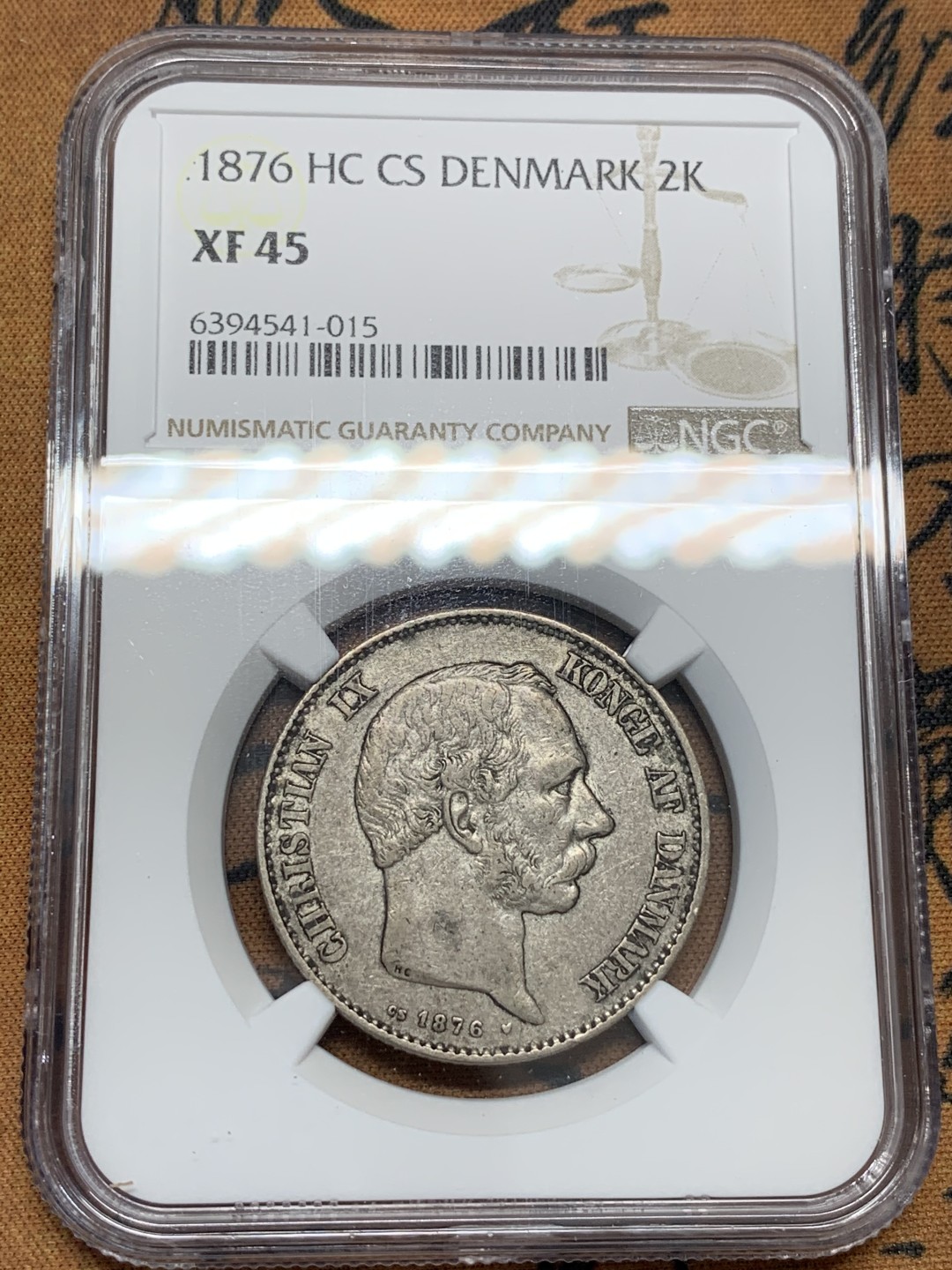 《竞宝斋》第95场-本周日，周一，周四，3场连拍（全场不限金额包邮） NGC-XF45 丹麦克里斯蒂安九世 1876年 2克朗 银币 发行量较少 只发行了1875和1876两个年份