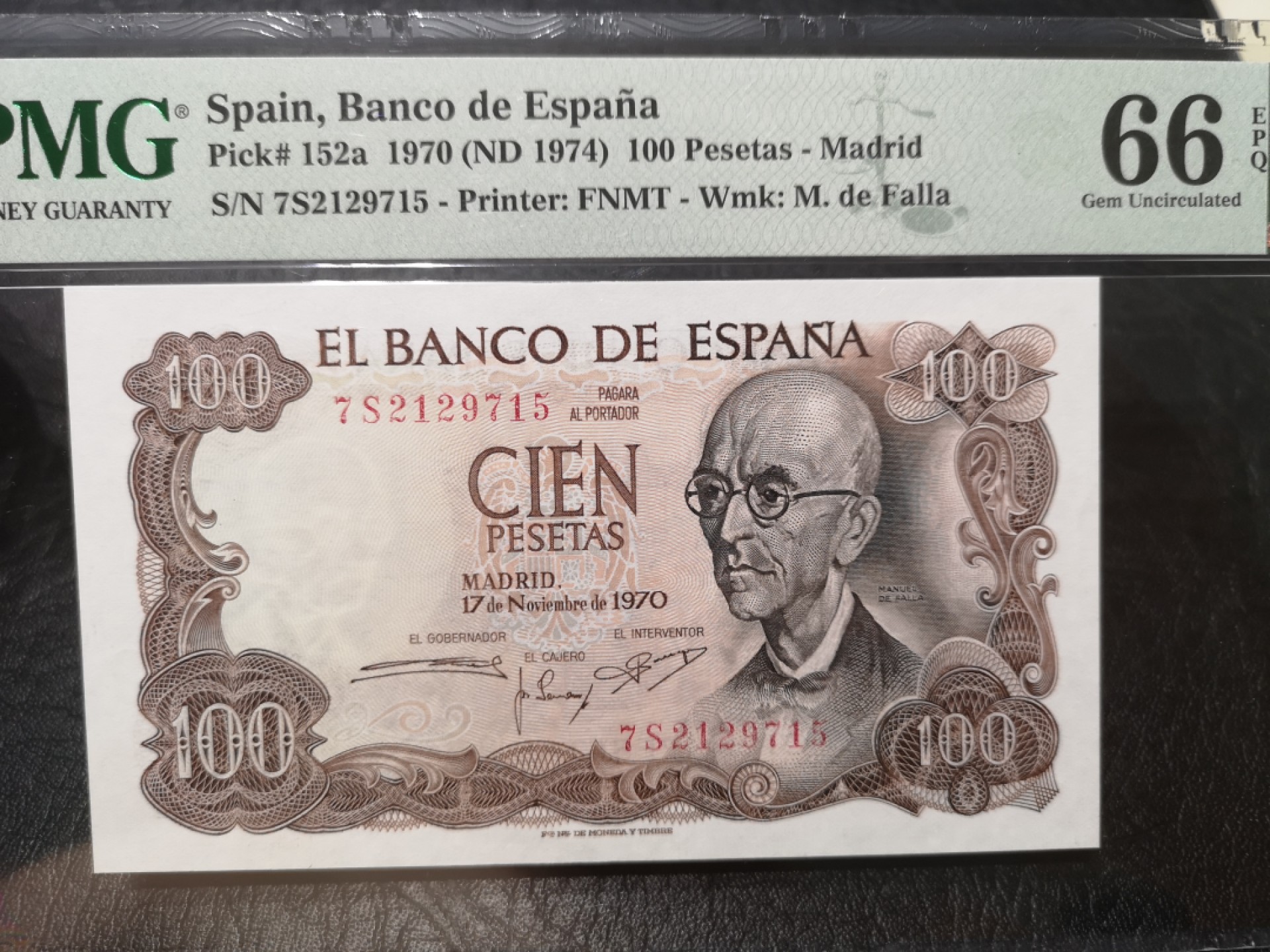 《外钞收藏家》第二百零三期 1970年西班牙100比塞塔 PMG66