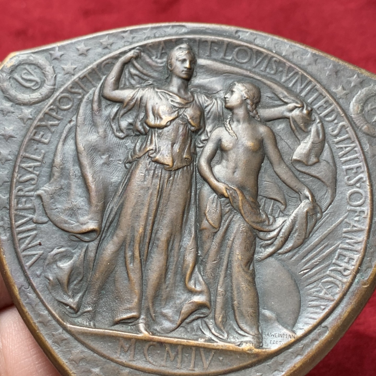 《竞宝斋》第95场-本周日，周一，周四，3场连拍（全场不限金额包邮） 1904年圣路易斯世博会金牌奖章 百年浓郁包浆，发行量9000枚  （铜章）