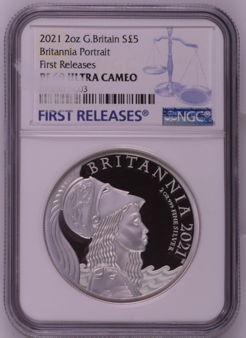 收藏联盟Quantum Auction 第192期拍卖(再次更新) 英国2021年大不列颠女神2盎司5英镑精制银币 NGC PF69 首发蓝标带原装纪念和证书