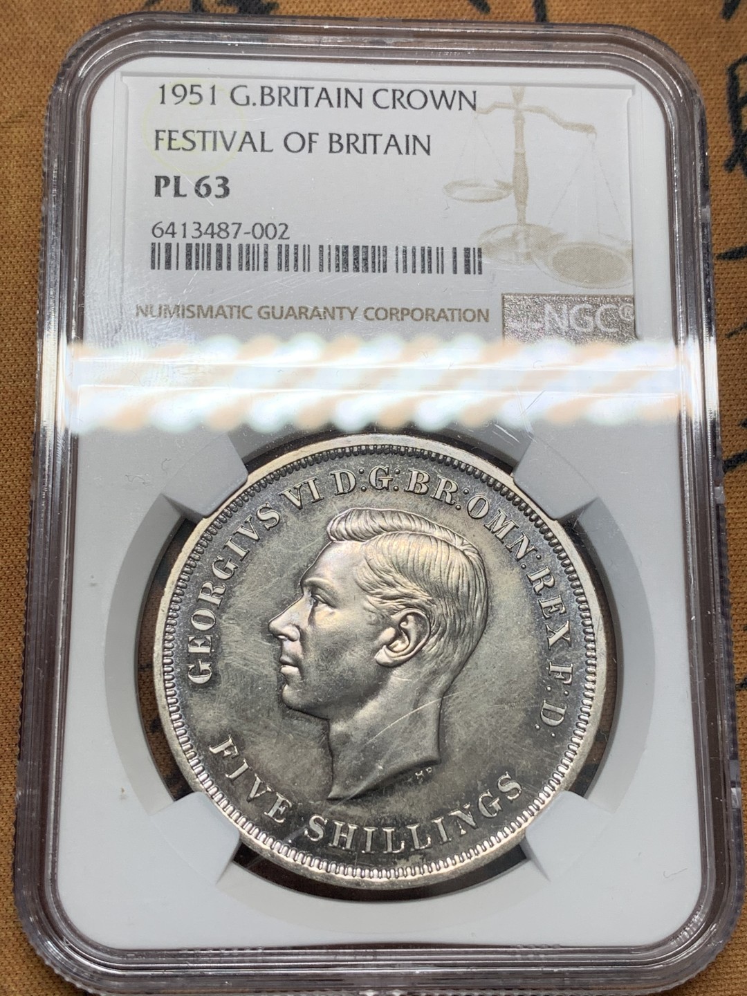 《竞宝斋》第95场-本周日，周一，周四，3场连拍（全场不限金额包邮） NGC PL63 英国 1951年 镍马剑 克朗币  细节很不错