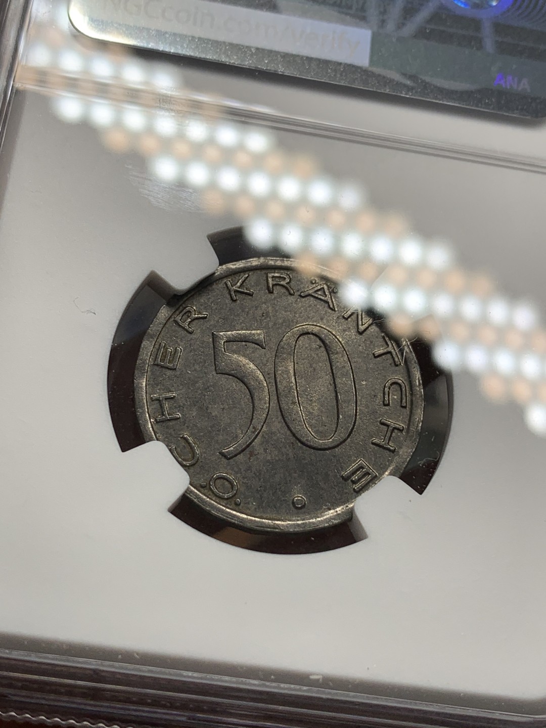 《竞宝斋》第95场-本周日，周一，周四，3场连拍（全场不限金额包邮） NGC-MS62 德国德紧亚琛1920年鹰头50芬尼铁币 经典设计名誉品 状态一流 入骨黑包浆 亚琛是德意志前身查理曼帝国的首都