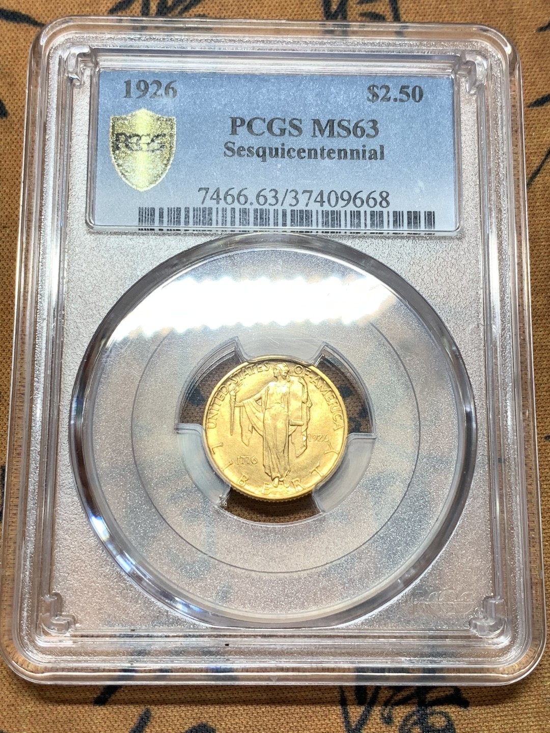《竞宝斋》第95场-本周日，周一，周四，3场连拍（全场不限金额包邮） PCGS MS63 美国 1926年 建国150周年 2.5美元 金币 少见品种 4.18克20W发行量