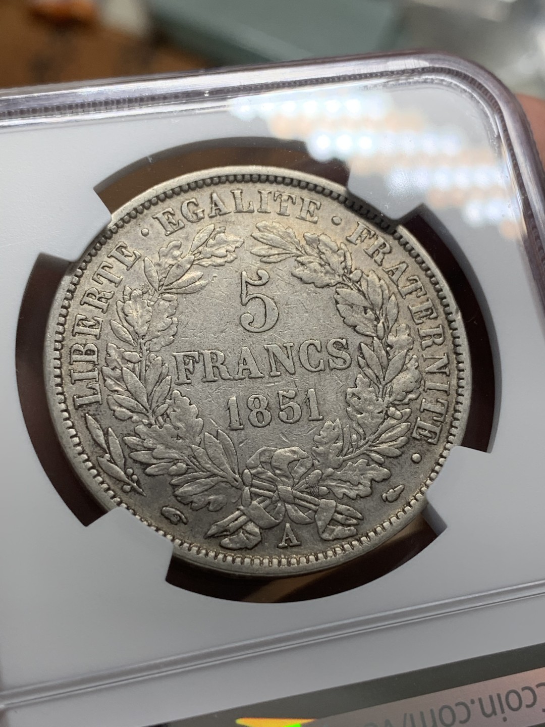 《竞宝斋》第95场-本周日，周一，周四，3场连拍（全场不限金额包邮） NGC-XF45 法国1851年 谷物女神头像 5法郎大银币 难得出分