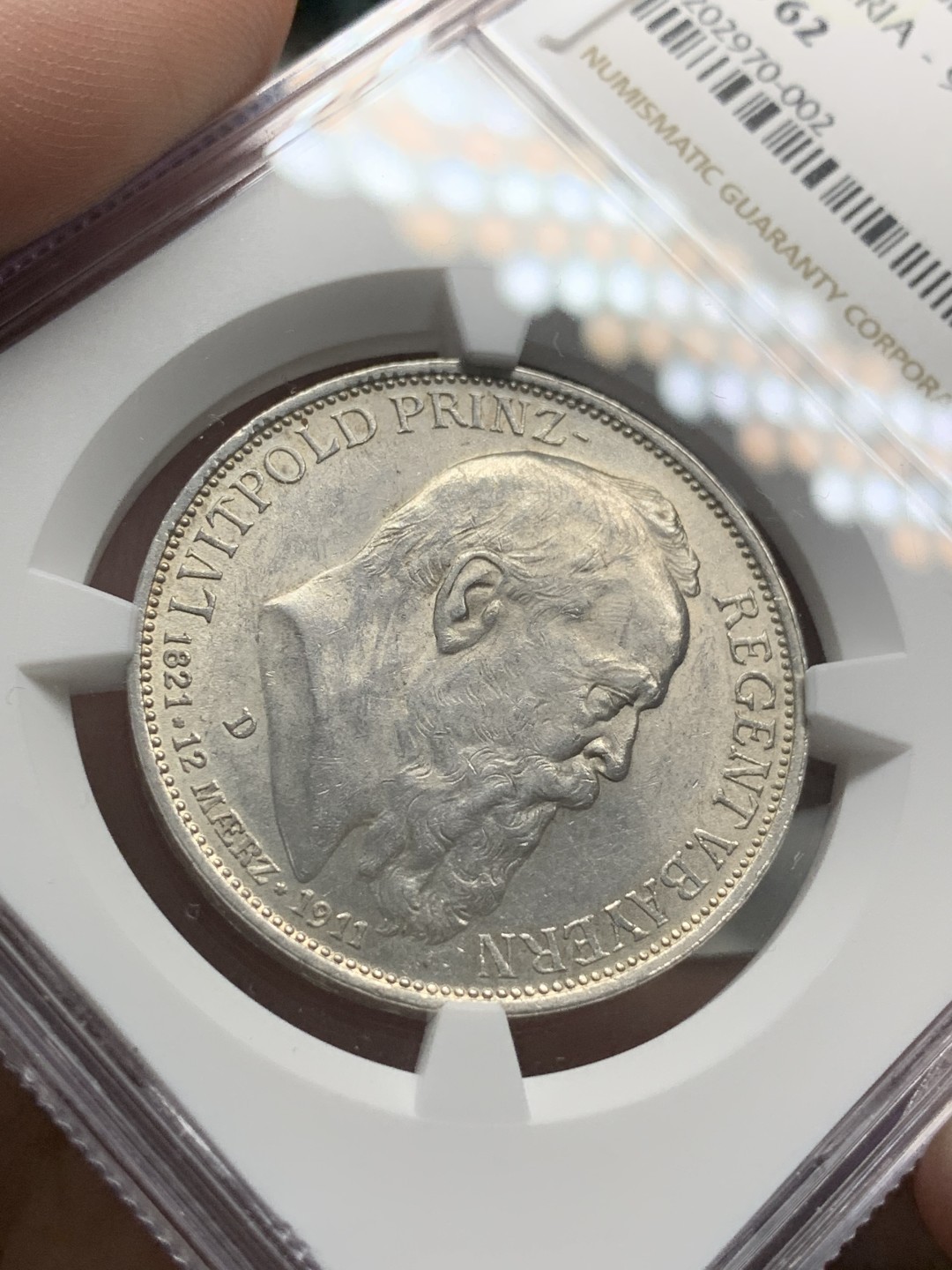 《竞宝斋》第95场-本周日，周一，周四，3场连拍（全场不限金额包邮） NGC-MS62 德国1911巴伐利亚3马克银币