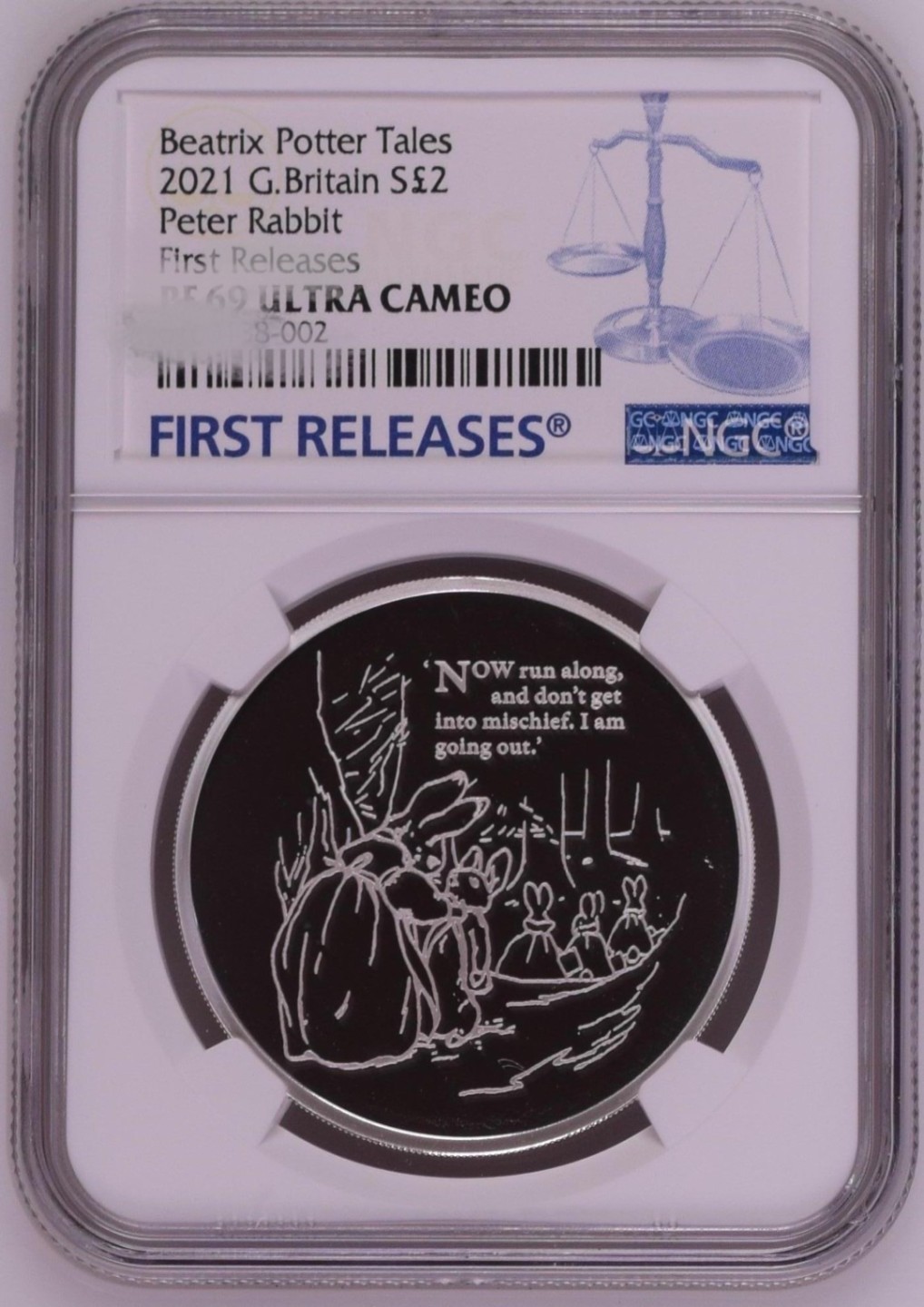 收藏联盟Quantum Auction 第192期拍卖(再次更新) 英国2021年彼得兔1盎司2英镑精制银币 NGC PF69 首发蓝标 带原装纪念盒和证书